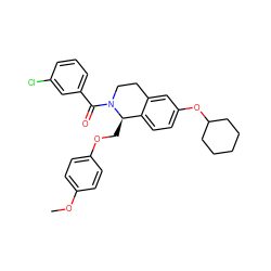 COc1ccc(OC[C@@H]2c3ccc(OC4CCCCC4)cc3CCN2C(=O)c2cccc(Cl)c2)cc1 ZINC001772638402