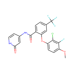 COc1ccc(Oc2cc(C(F)(F)F)ccc2C(=O)Nc2cc[nH]c(=O)c2)c(Cl)c1F ZINC000143201235