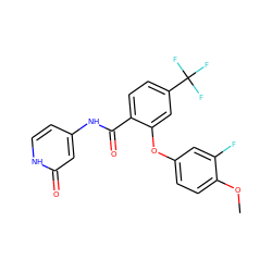 COc1ccc(Oc2cc(C(F)(F)F)ccc2C(=O)Nc2cc[nH]c(=O)c2)cc1F ZINC000143194953