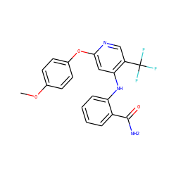 COc1ccc(Oc2cc(Nc3ccccc3C(N)=O)c(C(F)(F)F)cn2)cc1 ZINC000073170209