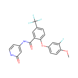 COc1ccc(Oc2ccc(C(F)(F)F)cc2C(=O)Nc2cc[nH]c(=O)c2)cc1F ZINC000220998281