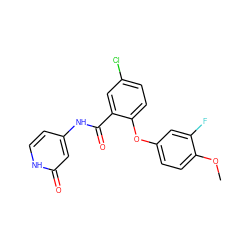 COc1ccc(Oc2ccc(Cl)cc2C(=O)Nc2cc[nH]c(=O)c2)cc1F ZINC000143186330