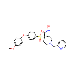 COc1ccc(Oc2ccc(S(=O)(=O)C3(C(=O)NO)CCN(Cc4ccccn4)CC3)cc2)cc1 ZINC000072109024