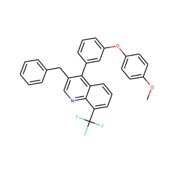 COc1ccc(Oc2cccc(-c3c(Cc4ccccc4)cnc4c(C(F)(F)F)cccc34)c2)cc1 ZINC000045358076