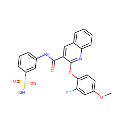 COc1ccc(Oc2nc3ccccc3cc2C(=O)Nc2cccc(S(N)(=O)=O)c2)c(F)c1 ZINC000220947268