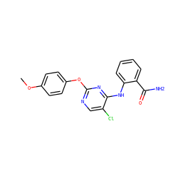 COc1ccc(Oc2ncc(Cl)c(Nc3ccccc3C(N)=O)n2)cc1 ZINC000073168970