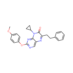 COc1ccc(Oc2ncc3nc(CCc4ccccc4)c(=O)n(C4CC4)c3n2)cc1 ZINC000004238513