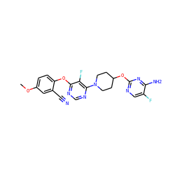 COc1ccc(Oc2ncnc(N3CCC(Oc4ncc(F)c(N)n4)CC3)c2F)c(C#N)c1 ZINC000049109693