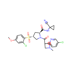 COc1ccc(S(=O)(=O)[C@@H]2C[C@@H](C(=O)NC3(C#N)CC3)N(C(=O)C3(c4ccc(Cl)cn4)CN(C)C3)C2)c(Cl)c1 ZINC000149353133