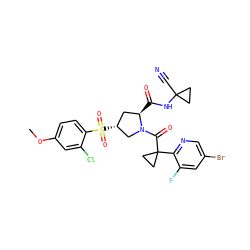 COc1ccc(S(=O)(=O)[C@@H]2C[C@@H](C(=O)NC3(C#N)CC3)N(C(=O)C3(c4ncc(Br)cc4F)CC3)C2)c(Cl)c1 ZINC000211080504