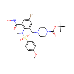 COc1ccc(S(=O)(=O)N(C)c2c(CN3CCN(C(=O)OC(C)(C)C)CC3)cc(Br)cc2C(=O)NO)cc1 ZINC000026745731