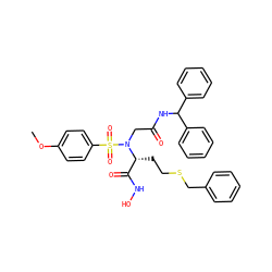 COc1ccc(S(=O)(=O)N(CC(=O)NC(c2ccccc2)c2ccccc2)[C@H](CCSCc2ccccc2)C(=O)NO)cc1 ZINC000014127940