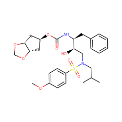 COc1ccc(S(=O)(=O)N(CC(C)C)C[C@@H](O)[C@H](Cc2ccccc2)NC(=O)O[C@H]2C[C@@H]3OCO[C@@H]3C2)cc1 ZINC000117164638