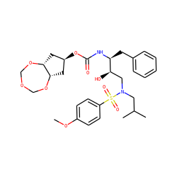 COc1ccc(S(=O)(=O)N(CC(C)C)C[C@@H](O)[C@H](Cc2ccccc2)NC(=O)O[C@H]2C[C@@H]3OCOCO[C@@H]3C2)cc1 ZINC000117157769