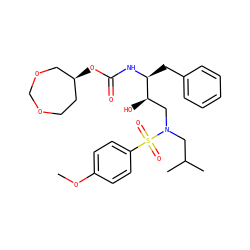COc1ccc(S(=O)(=O)N(CC(C)C)C[C@@H](O)[C@H](Cc2ccccc2)NC(=O)O[C@H]2CCOCOC2)cc1 ZINC000042877148