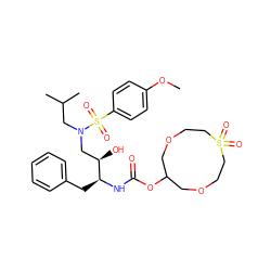 COc1ccc(S(=O)(=O)N(CC(C)C)C[C@@H](O)[C@H](Cc2ccccc2)NC(=O)OC2COCCS(=O)(=O)CCOC2)cc1 ZINC000049841163