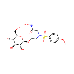 COc1ccc(S(=O)(=O)N(CCO[C@@H]2O[C@H](CO)[C@@H](O)[C@H](O)[C@H]2O)CC(=O)NO)cc1 ZINC000058660563