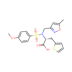 COc1ccc(S(=O)(=O)N(Cc2cc(C)on2)[C@H](Cc2cccs2)C(=O)O)cc1 ZINC000013440870