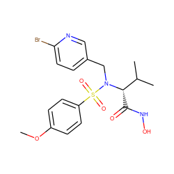 COc1ccc(S(=O)(=O)N(Cc2ccc(Br)nc2)[C@@H](C(=O)NO)C(C)C)cc1 ZINC000028865168
