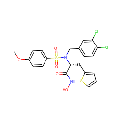 COc1ccc(S(=O)(=O)N(Cc2ccc(Cl)c(Cl)c2)[C@H](Cc2cccs2)C(=O)NO)cc1 ZINC000013440856