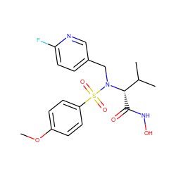 COc1ccc(S(=O)(=O)N(Cc2ccc(F)nc2)[C@@H](C(=O)NO)C(C)C)cc1 ZINC000028865144