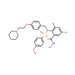 COc1ccc(S(=O)(=O)N(Cc2ccc(OCCN3CCCCC3)cc2)c2c(C)cc(Br)cc2C(=O)NO)cc1 ZINC000026750874