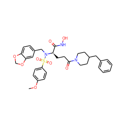 COc1ccc(S(=O)(=O)N(Cc2ccc3c(c2)OCO3)[C@H](CCC(=O)N2CCC(Cc3ccccc3)CC2)C(=O)NO)cc1 ZINC000026400240
