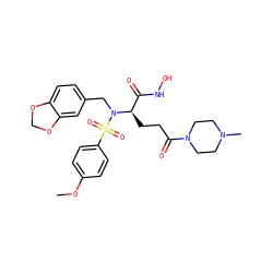 COc1ccc(S(=O)(=O)N(Cc2ccc3c(c2)OCO3)[C@H](CCC(=O)N2CCN(C)CC2)C(=O)NO)cc1 ZINC000026474082