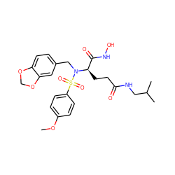 COc1ccc(S(=O)(=O)N(Cc2ccc3c(c2)OCO3)[C@H](CCC(=O)NCC(C)C)C(=O)NO)cc1 ZINC000013535596