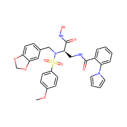COc1ccc(S(=O)(=O)N(Cc2ccc3c(c2)OCO3)[C@H](CNC(=O)c2ccccc2-n2cccc2)C(=O)NO)cc1 ZINC000026182260