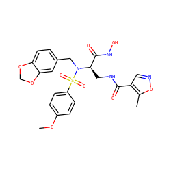 COc1ccc(S(=O)(=O)N(Cc2ccc3c(c2)OCO3)[C@H](CNC(=O)c2cnoc2C)C(=O)NO)cc1 ZINC000026179290