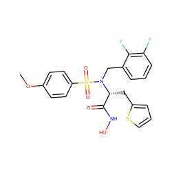 COc1ccc(S(=O)(=O)N(Cc2cccc(F)c2F)[C@H](Cc2cccs2)C(=O)NO)cc1 ZINC000013440843