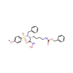 COc1ccc(S(=O)(=O)N(Cc2ccccc2)[C@H](CCCCNC(=O)OCc2ccccc2)C(=O)NO)cc1 ZINC000014951797