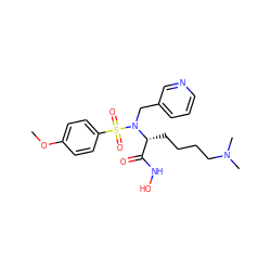 COc1ccc(S(=O)(=O)N(Cc2cccnc2)[C@H](CCCCN(C)C)C(=O)NO)cc1 ZINC000013764166