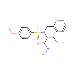 COc1ccc(S(=O)(=O)N(Cc2cccnc2)[C@H](CCF)C(=O)NO)cc1 ZINC000145414201