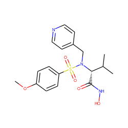 COc1ccc(S(=O)(=O)N(Cc2ccncc2)[C@@H](C(=O)NO)C(C)C)cc1 ZINC000014946057