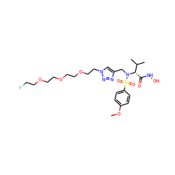 COc1ccc(S(=O)(=O)N(Cc2cn(CCOCCOCCOCCF)nn2)[C@@H](C(=O)NO)C(C)C)cc1 ZINC000084669221