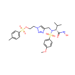 COc1ccc(S(=O)(=O)N(Cc2cn(CCOS(=O)(=O)c3ccc(C)cc3)nn2)[C@@H](C(=O)NO)C(C)C)cc1 ZINC000084706758