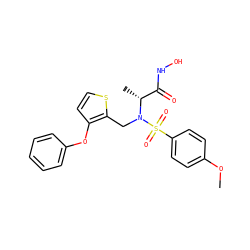 COc1ccc(S(=O)(=O)N(Cc2sccc2Oc2ccccc2)[C@H](C)C(=O)NO)cc1 ZINC000013440806