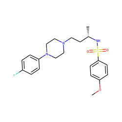 COc1ccc(S(=O)(=O)N[C@@H](C)CCN2CCN(c3ccc(F)cc3)CC2)cc1 ZINC000040429672