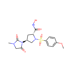 COc1ccc(S(=O)(=O)N2C[C@@H](N3C(=O)CN(C)C3=O)C[C@@H]2C(=O)NO)cc1 ZINC000013835757