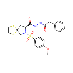 COc1ccc(S(=O)(=O)N2CC3(C[C@H]2C(=O)NNC(=O)Cc2ccccc2)SCCS3)cc1 ZINC000103249772