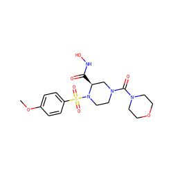 COc1ccc(S(=O)(=O)N2CCN(C(=O)N3CCOCC3)C[C@@H]2C(=O)NO)cc1 ZINC000000580503