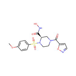 COc1ccc(S(=O)(=O)N2CCN(C(=O)c3ccno3)C[C@@H]2C(=O)NO)cc1 ZINC000013804654