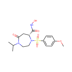 COc1ccc(S(=O)(=O)N2CCN(C(C)C)C(=O)C[C@@H]2C(=O)NO)cc1 ZINC000003821513