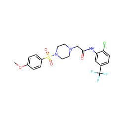 COc1ccc(S(=O)(=O)N2CCN(CC(=O)Nc3cc(C(F)(F)F)ccc3Cl)CC2)cc1 ZINC000036227475