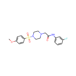 COc1ccc(S(=O)(=O)N2CCN(CC(=O)Nc3cccc(F)c3)CC2)cc1 ZINC000036227481