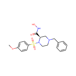 COc1ccc(S(=O)(=O)N2CCN(Cc3ccccc3)C[C@@H]2C(=O)NO)cc1 ZINC000013804586