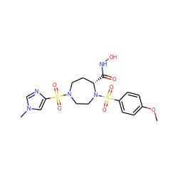 COc1ccc(S(=O)(=O)N2CCN(S(=O)(=O)c3cn(C)cn3)CC[C@@H]2C(=O)NO)cc1 ZINC000025969393