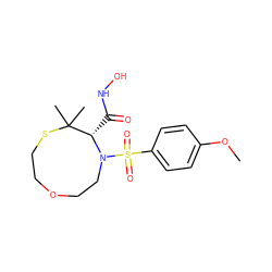 COc1ccc(S(=O)(=O)N2CCOCCSC(C)(C)[C@@H]2C(=O)NO)cc1 ZINC000013801789